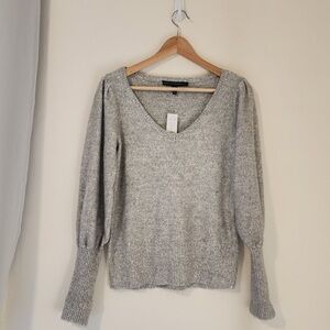 White House Black Market Gray V-Neck Sweater